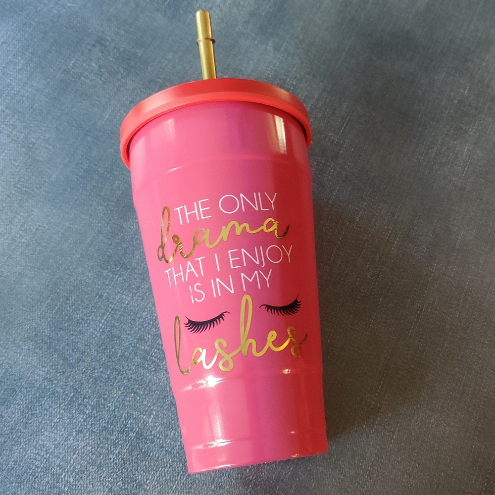 Lashes Drama Cup, Pink Tumbler With Straw, Dorm, College Cup, Cute Tumbler